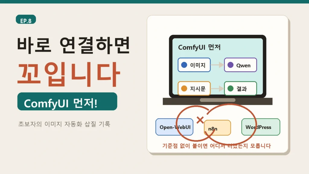 바로 연결하면 꼬입니다, Qwen Image Edit는 ComfyUI에서 먼저 검증하자는 에피소드 8 썸네일